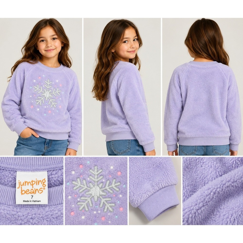 Jumping Beans Kids Purple Sherpa Fleece Snowflake Sweatshirt Size 7